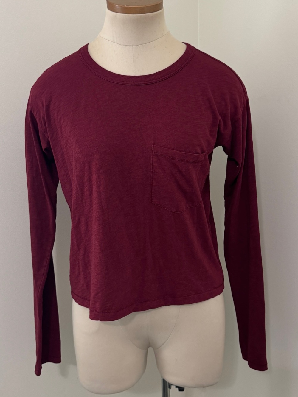 Rag & Bone XS The Cropped Long Sleeve Tee Top ~ Relaxed Fit Burgundy Casual